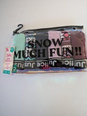 Justice Graphic Bikini Girl's Undies Snow Much Fun, 6 Pack, Size 10 - New